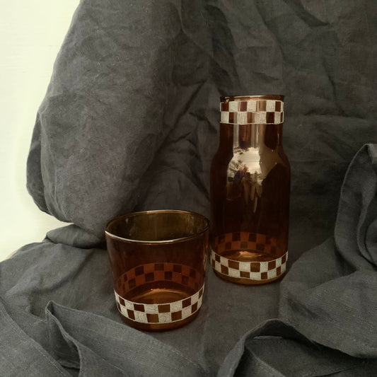 Hand Engraved Carafe + Cup Set ~ Check Edge