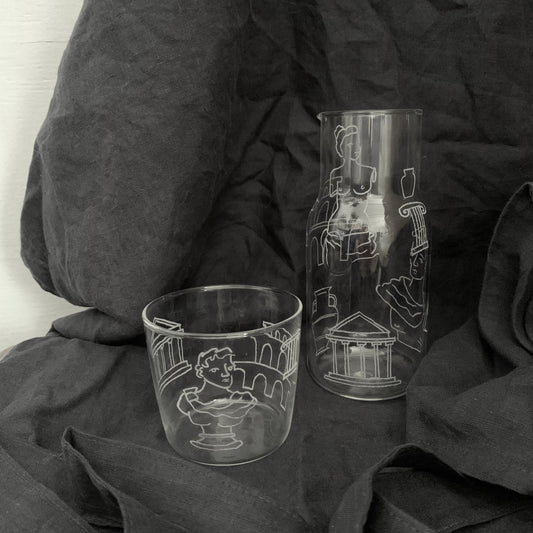 Hand Engraved Carafe + Cup Set ~ Ancient